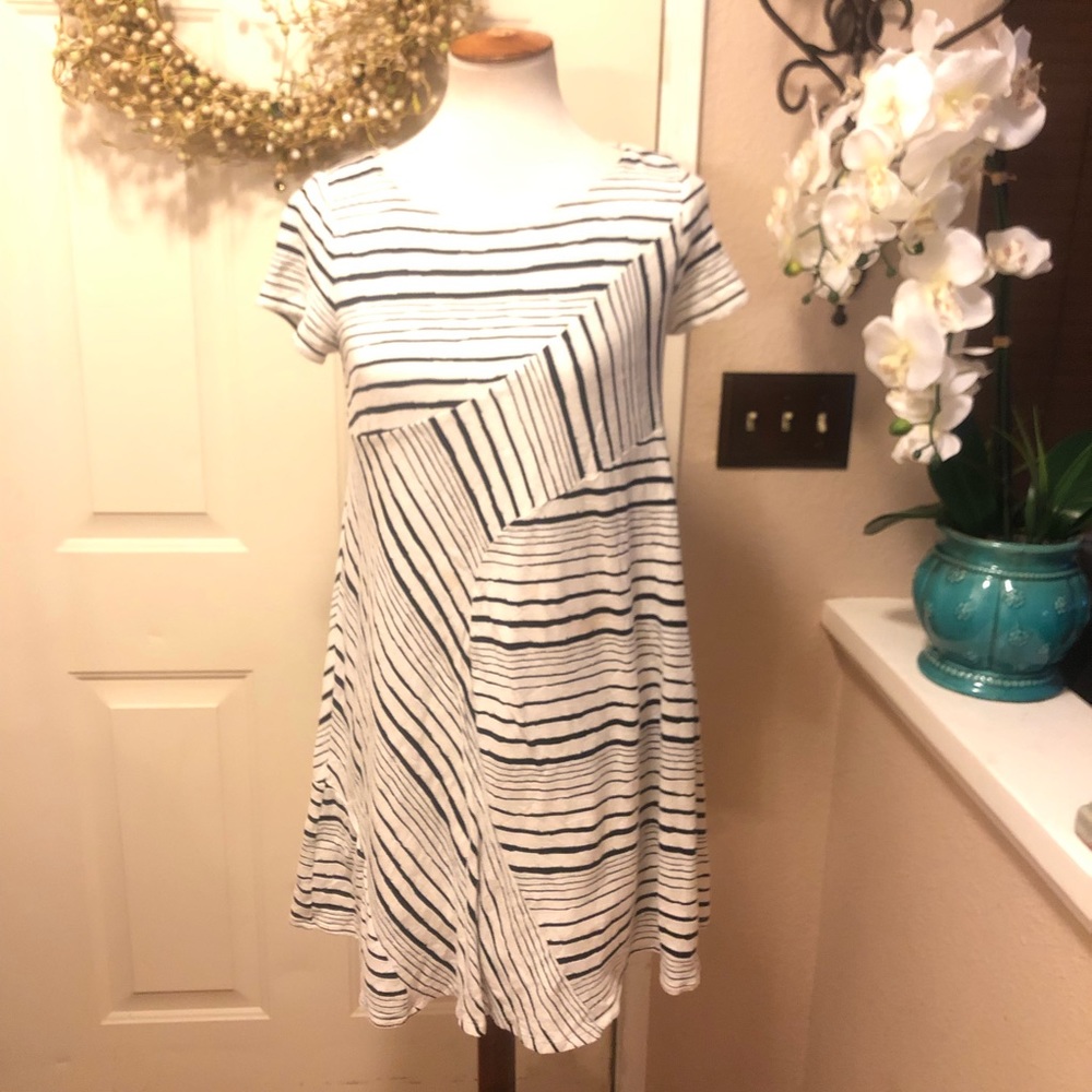 Anthropologie Maeve Navy Striped Midi Dress